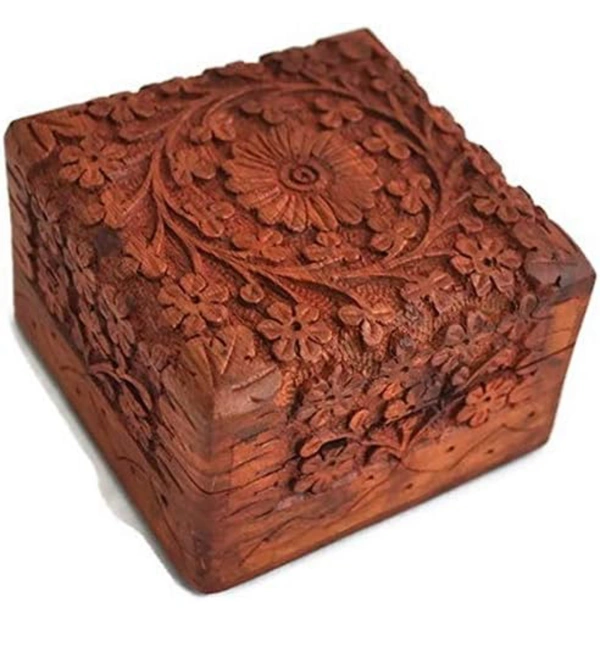 UMAAS Unique Wooden Handicrafts® Handmade Wooden Jewellery Box for Women Jewel Organizer Square Elephant Décor 4x4 inch(Gift for raksha bandhan)