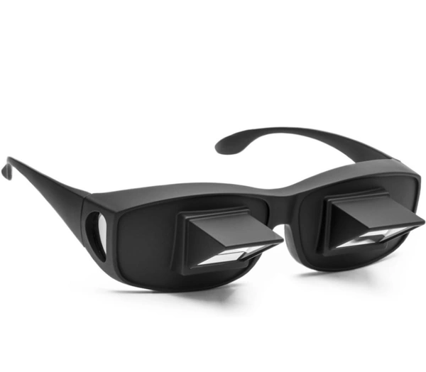 House of Quirk Men's and Women's Plastic Frame Full Rim Horizontal Lazy High Definition Prism Periscope Glasses (Black, No Power , Rectangular)