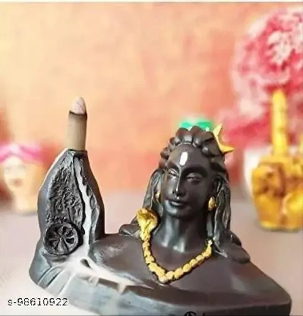Handicrafts Villa Smoke Backflow Cone Incense Holder Decorative Showpiece with 10 Free Smoke Backflow Scented Cone Incenses (Black)(Adiyogi Shiva)