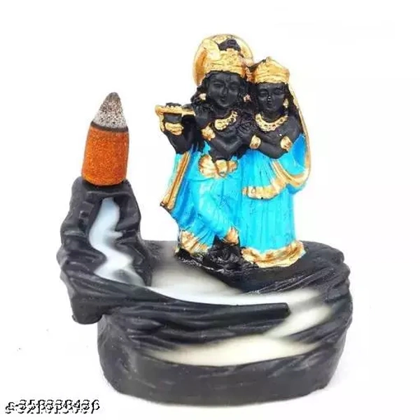 Dopin Handcrafted Backflow Smoke Fountain Incense Holder with Radha Krishna Showpiece Figurine and 10 Backflow Incense Sticks - Blue