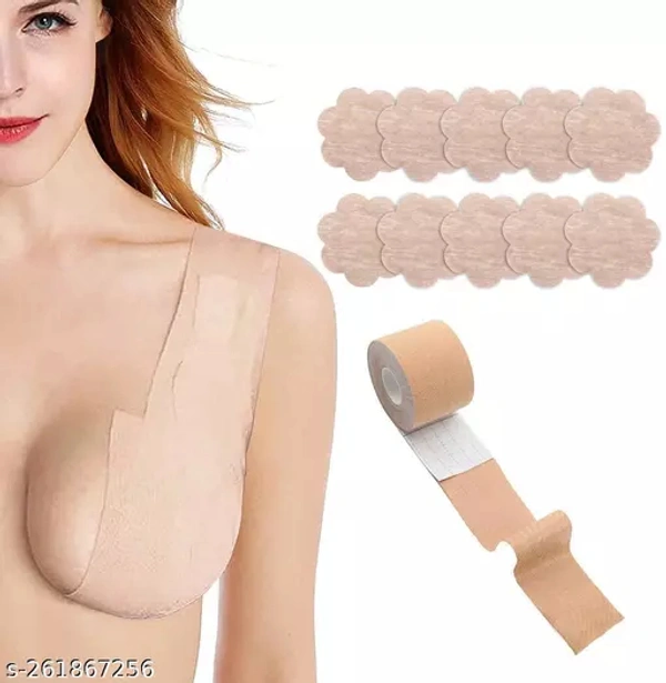 JAYLAA Boob Tape with 10 Nipple Pasties Body Tape for Women Push Up & Lifting Breast Tape Breast Lift Bra Tape Bob Tape for Breast Lift Double Sided Tape for Clothes Breathable Breast Lift Tape Athletic Tape with Breast Petals Disposable Adhesive Bra