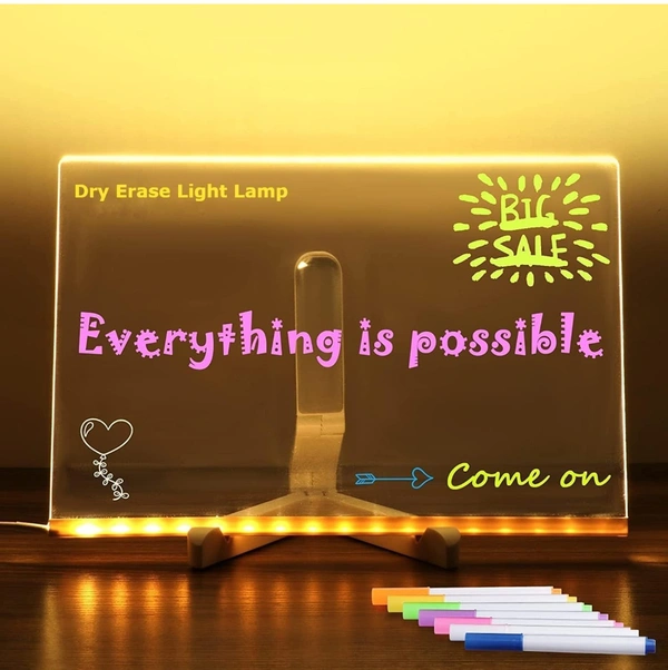BAREPEPE 3D Acrylic Writing Board with Pens Glowing Led Message Board Rewritable Light Noteboard with Adjustable Stand PCENF5294 and 14 Pens - 30x20 cm