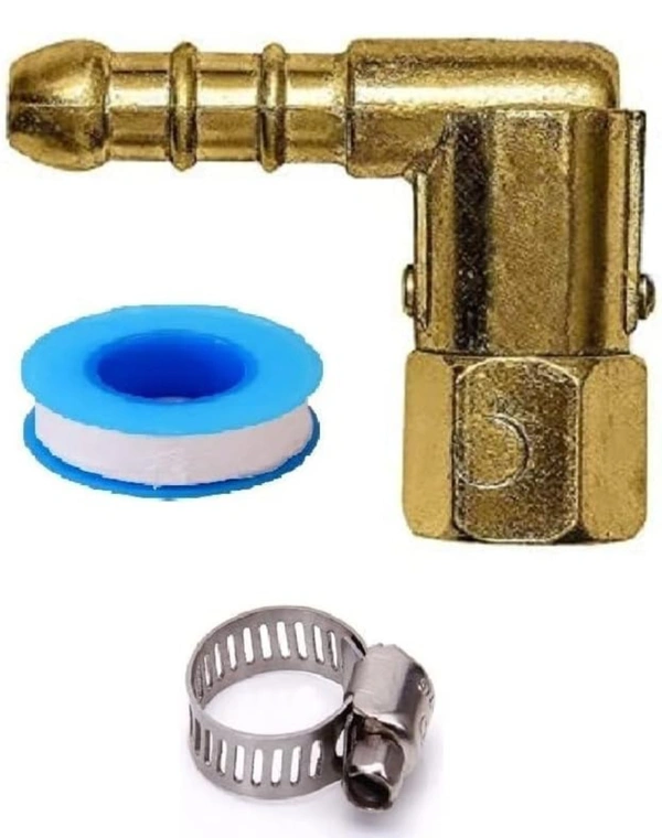 DESCTIDY Gas Stove Parts | Gas Stove Part Brass Forging Revolving Nozzle with Thread Size 1/4" BSPTx8MM and Sealing Tape with Hose Pipe Clamp