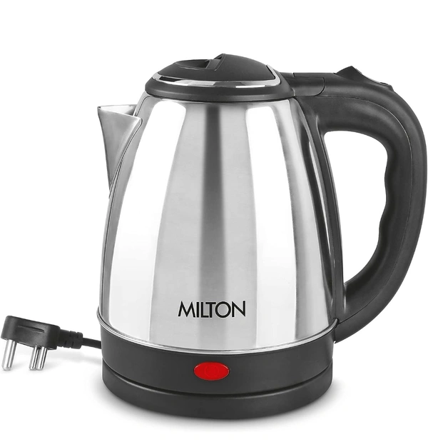 Milton Euroline Go Electro 2.0 Stainless Steel Electric Kettle, 1 Piece, 2 Litres, Silver | Power Indicator | 1500 Watts | Auto Cut-off | Detachable 360 Degree Connector | Boiler for Water