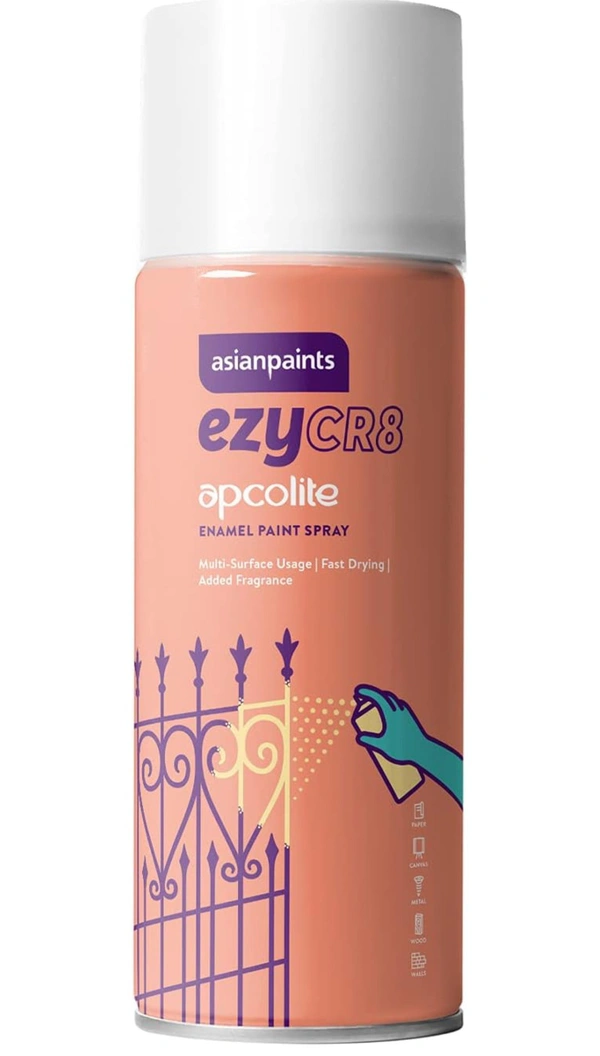 Asian Paints ezyCR8 Apcolite Enamel Multi-Surface DIY Spray Paint (White, 250 g (400ml) Can)