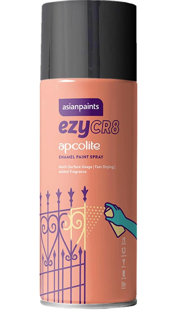 Asian Paints ezyCR8 Apcolite Enamel Paint Spray (Black) Multi-Surface DIY Spray Paint for metal wood wall – 250 g (400ml)