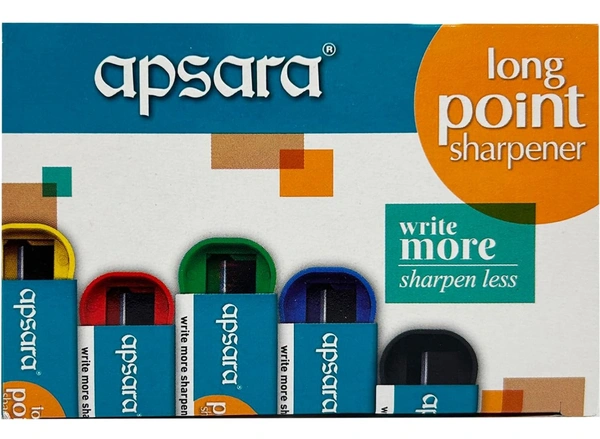 Apsara Long Point Sharpeners, Comfortable Grip, Highly Durable, Anti-rust, Scientifically Designed Blade, Child Safe, for Students, Artists & Professionals, Pack 0f 20