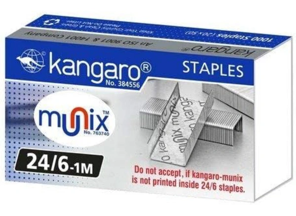 Kangaro 24/6-1M Heavy Duty Steel Wire Staple Pin | 1000 Staples | Perfect for Office, Home & School | Pack of 5