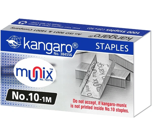 Kangaro Desk Essentials NO. 10-1M Heavy Duty Steel Wire Staple Pin | Zinc Coated with Rust Free Complete Steel Staple | Sturdy & Durable for Long Time Use | Pack of 20