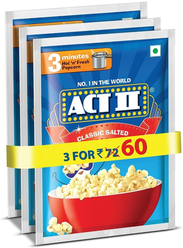 ACT II Popcorn IPC Classic Salted Combo Pack, 60g (Pack of 3)