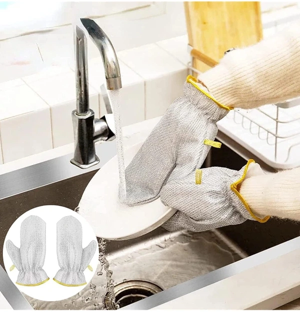 ImpactStrong Wire Dishwashing Gloves Kitchen Cleaning Household Cleaning Tools Heat Insulation Anti-Hot Waterproof Durable Skin-Friendly Reusable Kitchen Gloves For PCENF5313 Washing Dishes Wiping Pots 1 PAIR