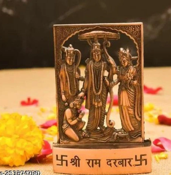 Ram Darbar Idol 11cm Copper FinishName: Ram Darbar Idol 11cm Copper FinishMaterial: MetalType: RamProduct Length: 7 cmProduct Height: 11 cmProduct Breadth: 1 cmNet Quantity (N): 1Ram Darbar Idol 11cm Copper FinishCountry of Origin: India