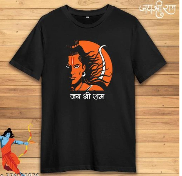 Jai Shree Ram Graphic Printed Solid Black Regular Size T-Shirt | Trendy Design Bhagwan Shri Ram High-Quality Cotton Black T-Shirt | Round Neck Short Sleeve Ram Navami T shirtName: Jai Shree Ram Graphic Printed Solid Black Regular Size T-Shirt | Trendy Design Bhagwan Shri Ram High-Quality Cotton Black T-Shirt | Round Neck Short Sleeve Ram Navami T shirtFabric: CottonSleeve Length: S
