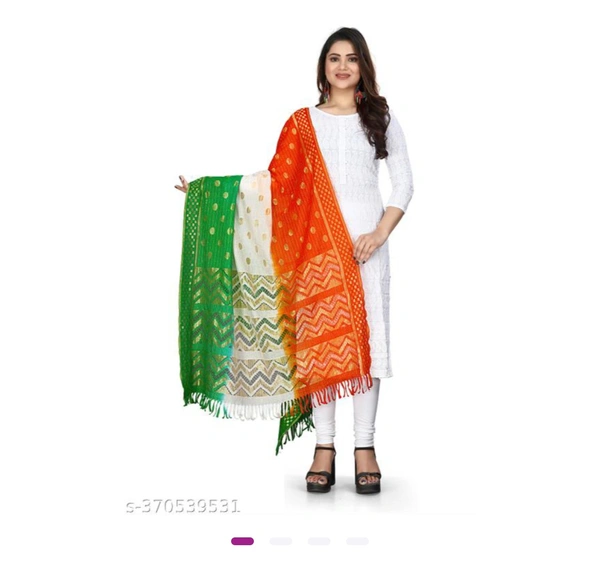 RASAL TIRANGA DUPPTA TRI COLOUR BEAUTYFUL LOOKING WOMAN WITH DUPPTA FOR SPICEAL FOR INDIPENDENTS/REPUBLICE DAYSName: RASAL TIRANGA DUPPTA TRI COLOUR BEAUTYFUL LOOKING WOMAN WITH DUPPTA FOR SPICEAL FOR INDIPENDENTS/REPUBLICE DAYSFabric: MulmulPattern: Zari WorkNet Quantity (N): 1Sizes:Free Size (Length Size: 2.25 m) FANCY TRI COLOUR RASAL TIRANGA DUPPATA  SPECIAL FOR WOMAN IN INDIPA