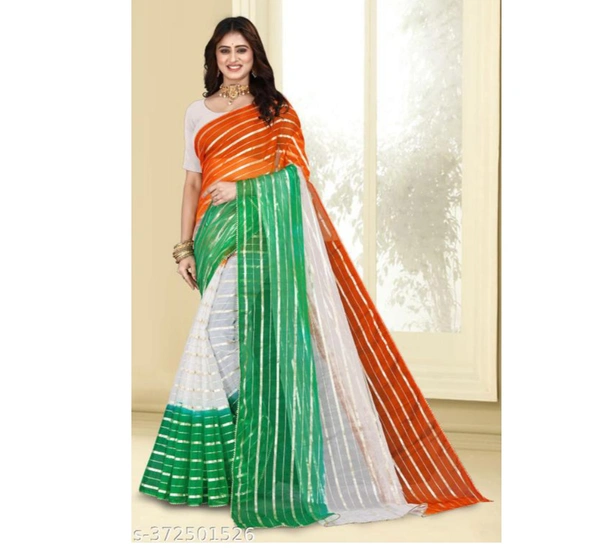 ORGANZA TIRANGA SAREE  TIRANGA SAREE SAPCIAL SAREE FOR INDEPANDENT DAYS AND REPUBLIC DAYName: ORGANZA TIRANGA SAREE  TIRANGA SAREE SAPCIAL SAREE FOR INDEPANDENT DAYS AND REPUBLIC DAYSaree Fabric: Art SilkBlouse: Separate Blouse PieceBlouse Fabric: Art SilkBlouse Pattern: Same as SareeNet Quantity (N): SingleIts a master piece in its class glorifying your timeless beauty. Be ready t