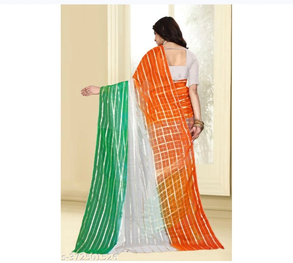 ORGANZA TIRANGA SAREE TIRANGA SAREE SAPCIAL SAREE FOR INDEPANDENT DAYS AND REPUBLIC DAYName: ORGANZA TIRANGA SAREE TIRANGA SAREE SAPCIAL SAREE FOR INDEPANDENT DAYS AND REPUBLIC DAYSaree Fabric: Art SilkBlouse: Separate Blouse PieceBlouse Fabric: Art SilkBlouse Pattern: Same as SareeNet Quantity (N): SingleIts a master piece in its class glorifying your timeless beauty. Be ready t