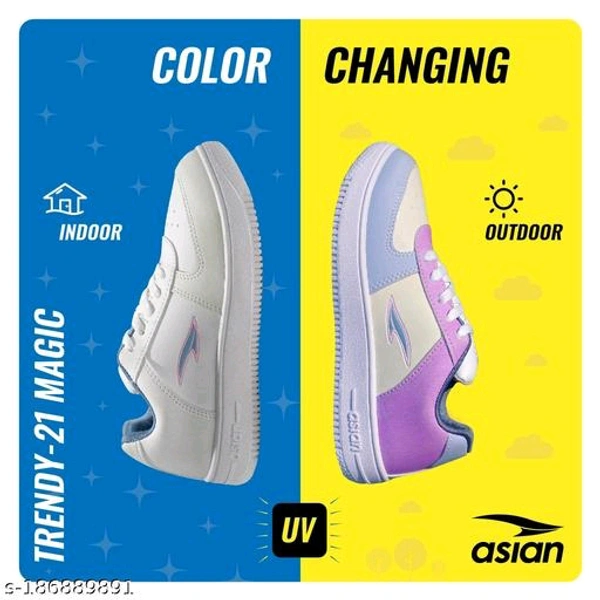 ASIAN Women's TRENDY-21PCENF5400 Sports Running Walking & Gym LIghtWeight Casual Shoes " Colour Changing shoe " for Girls & WomenName: ASIAN Women's TRENDY-21 Sports Running Walking & Gym LIghtWeight Casual Shoes " Colour Changing shoe " for Girls & WomenMaterial: SyntheticSole Material: PvcPattern: SolidFastening & Back Detail: Lace-UpNet Quantity (N): 1Sizes: IND-4 
