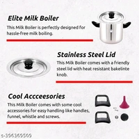 Stainless Steel Milk Boiler PCENF5439 | Milk Cooker | Milk Pot With Handle, Whistle And FunnelName: 1 Litre Stainless Steel Milk Boiler | Milk Cooker | Milk Pot With Handle, Whistle And FunnelMaterial: Stainless SteelSurface Coating: Non CoatedUsage: Multi-UtilityFeatures: Both Gas stovetop & Induction CompatibleProduct Breadth: 13 CmProduct Height: 13 CmProduct Length: 13 CmNet - 1 Litre
