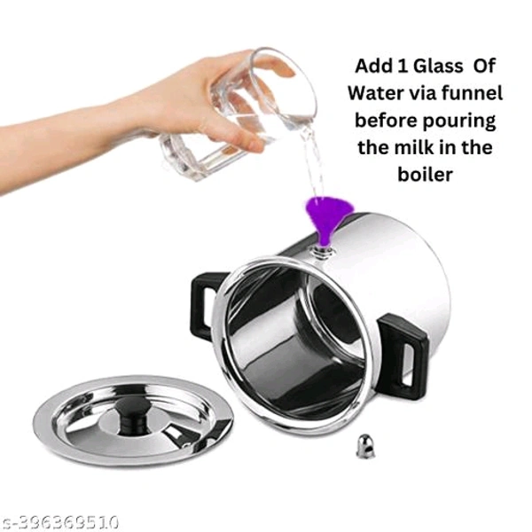 Stainless Steel Milk Boiler PCENF5439 | Milk Cooker | Milk Pot With Handle, Whistle And FunnelName: 1 Litre Stainless Steel Milk Boiler | Milk Cooker | Milk Pot With Handle, Whistle And FunnelMaterial: Stainless SteelSurface Coating: Non CoatedUsage: Multi-UtilityFeatures: Both Gas stovetop & Induction CompatibleProduct Breadth: 13 CmProduct Height: 13 CmProduct Length: 13 CmNet - 2 Litre