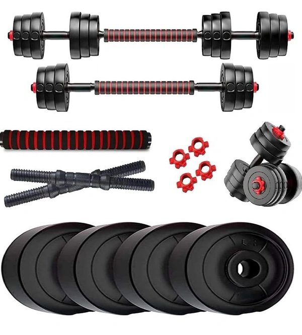 Excellfit 3 IN 1 Convertible Dumbbells Set and Fitness Kit for Men and Women Whole Body Strength Training Workout, Adjustable Dumble Exercise Set. (10KG PLATES(2.5KGX4)  - Black, 10 Kgs ( 2.5 Kgx4 )
