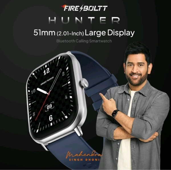 Fire-Boltt Hunter 51.1mm (2.01) HD Display Buetooth Calling with Single Chipset, Metal Body Smartwatch (Dark Blue Strap, Free Size) - Black