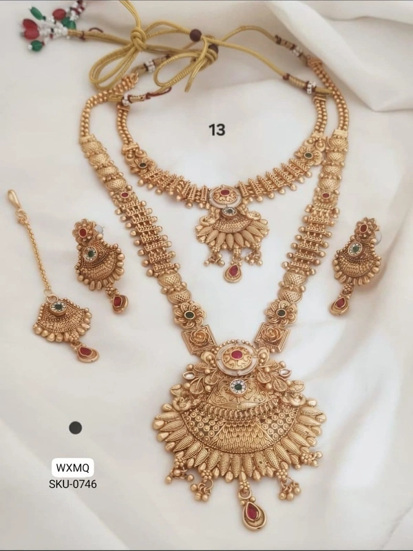 π KANAF High Gold Antique Rajwadi Jewellery Set | Premium Bridal Necklace, Long Haram, Earrings & Maang Tikka