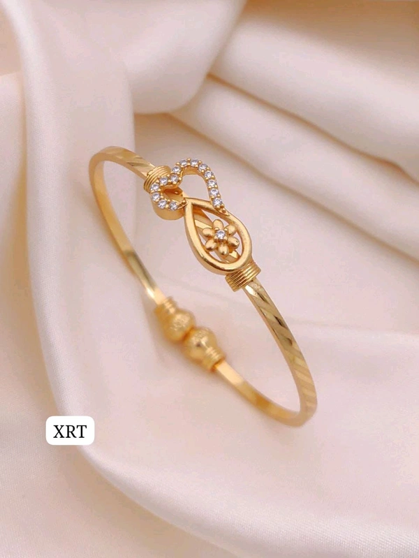 π KANAF CZ AD Fancy Folding Kadli | Brass Micro Gold Plated Adjustable Kada | Daily Wear Lightweight Jewellery for Women & Girls