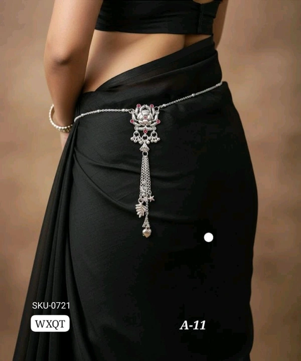 π©Ά KANAF Silver Oxidized Waist Belt | Elegant Floral Design Kandora with Hanging Charms | Traditional Saree Accessory | Model β A-11