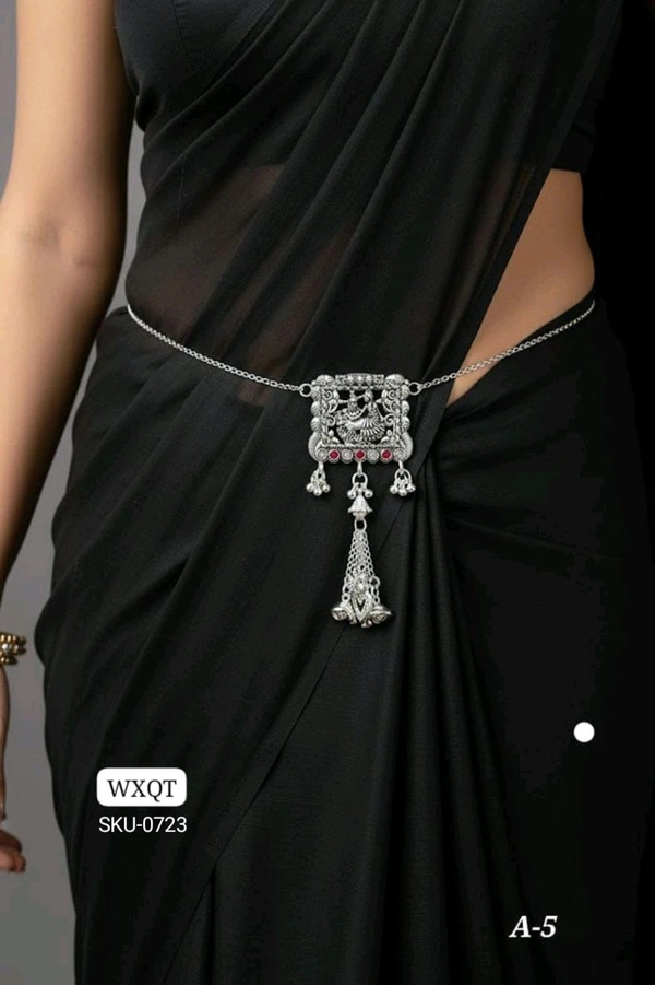 π©Ά KANAF Silver Oxidized Waist Belt | Traditional Antique Kandora with Hanging Tassels | Model β A-5