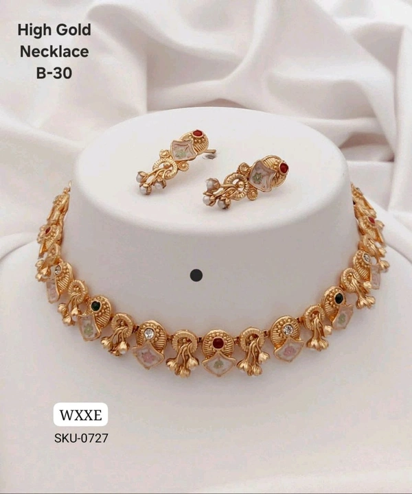 β¨ KANAF High Gold Plated Necklace Set | Enamel Work Temple Design Choker Set | Model β B-30