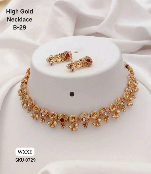 π KANAF High Gold Plated Necklace Set | Traditional Temple Design with Pearl Drops | Model β B-29