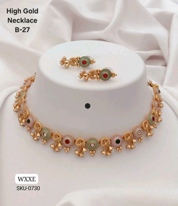 π KANAF High Gold Plated Necklace Set | Traditional Meenakari Design with Pearl Drops | Model β B-27