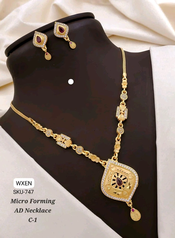 π« KANAF Micro Forming AD Necklace Set | Premium Gold-Tone Designer Necklace with Matching Earrings | Elegant Festive & Daily Wear Jewellery
