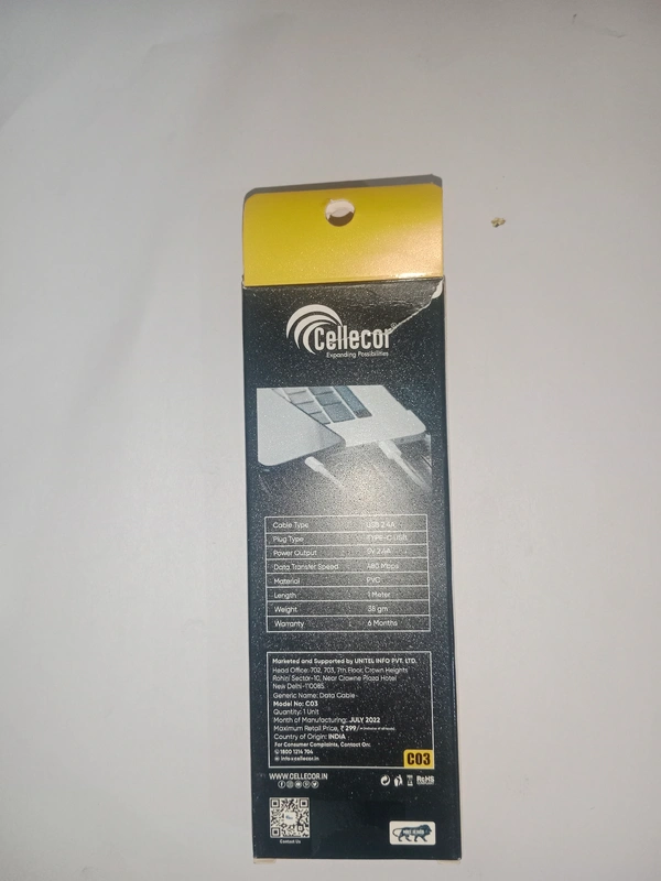 Cellecor  Type-c Cable 2.4Amp - White
