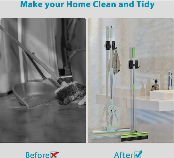 Mop and Broom Hanger/Holder for Your Home, Kitchen, Bathroom, Garage and Wardrobe (Pack Of 6).