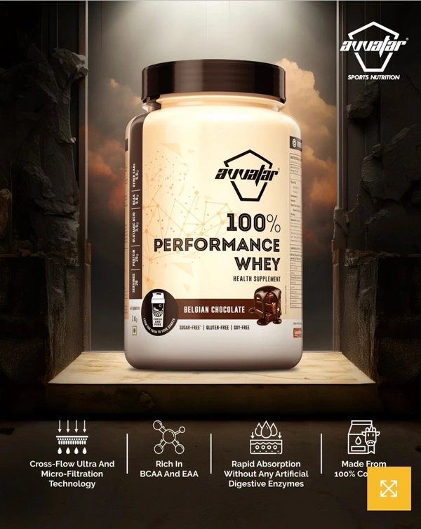 Avvatar 100% Performance Whey | 1 Kg | Belgian Chocolate Flavour