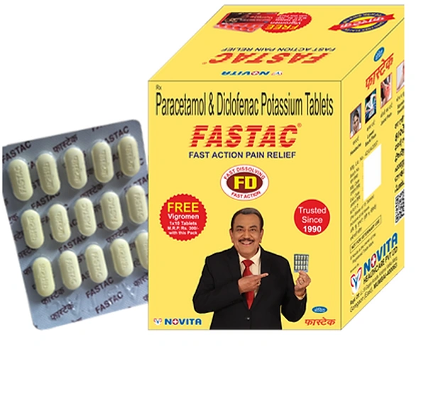 Fastac 50mg/325mg Tablet - 1 Strip (15 Tablets), Diclofenac (50mg) + Paracetamol (325mg)