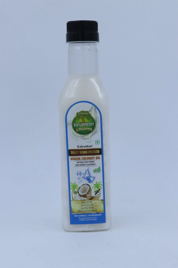 KALYANKARI Wood Cold Pressed Coconut oil - 500ML / Kolhu/Kacchi Ghani/Chekku Method | Plastic Bottle | Natural & Chemical-Free | Edible Grade | Ideal for Cooking, Skin & Hair, Baby Massage - 500ML