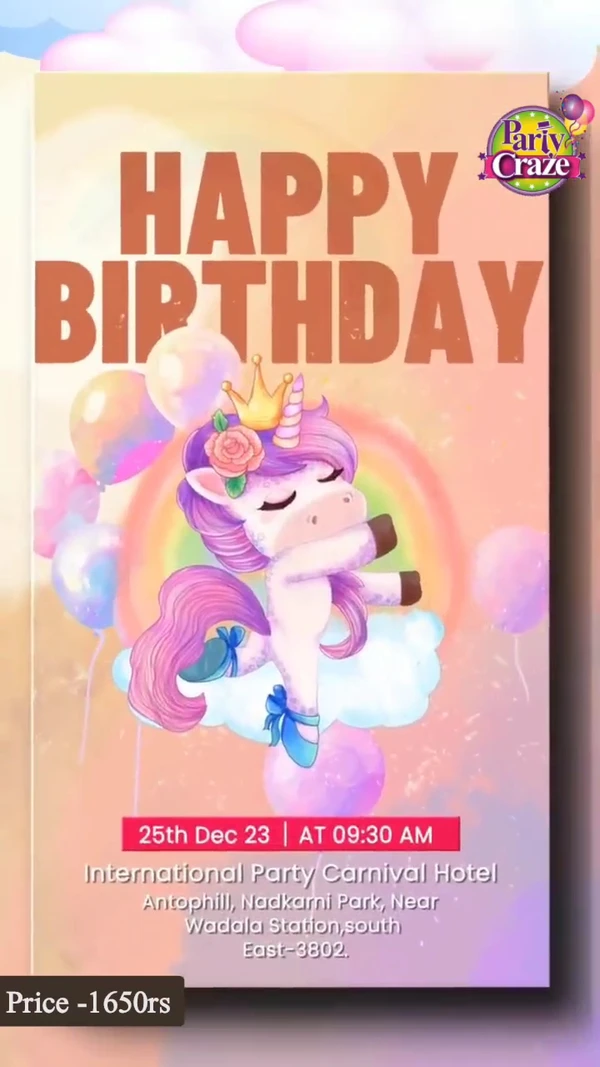 Unicorn Theme Video Invitations 