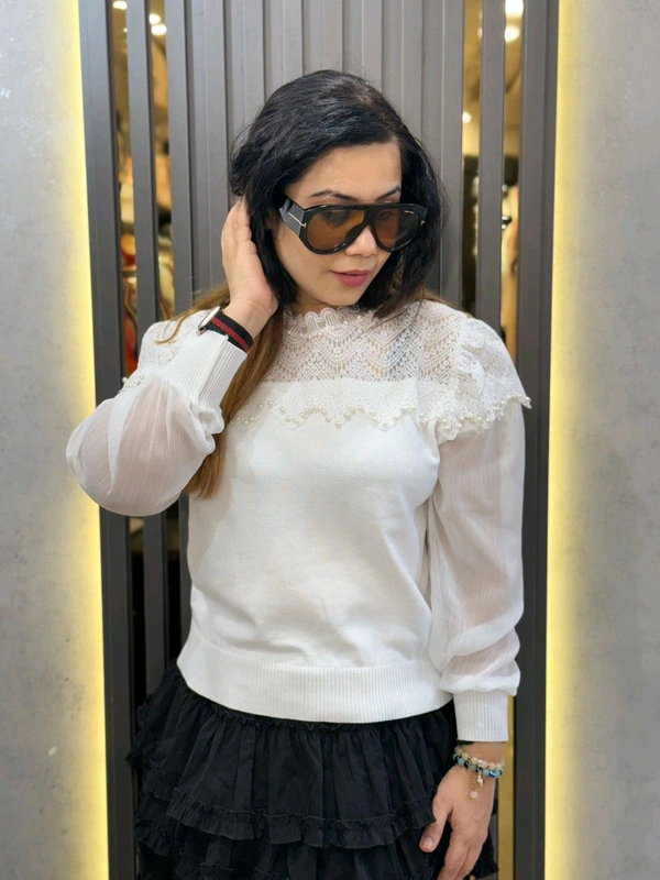 SKU 2293 Beautiful Knitted Top - White, Free Size M To XXL