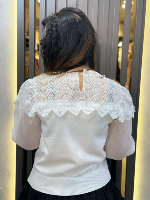 SKU 2293 Beautiful Knitted Top - White, Free Size M To XXL