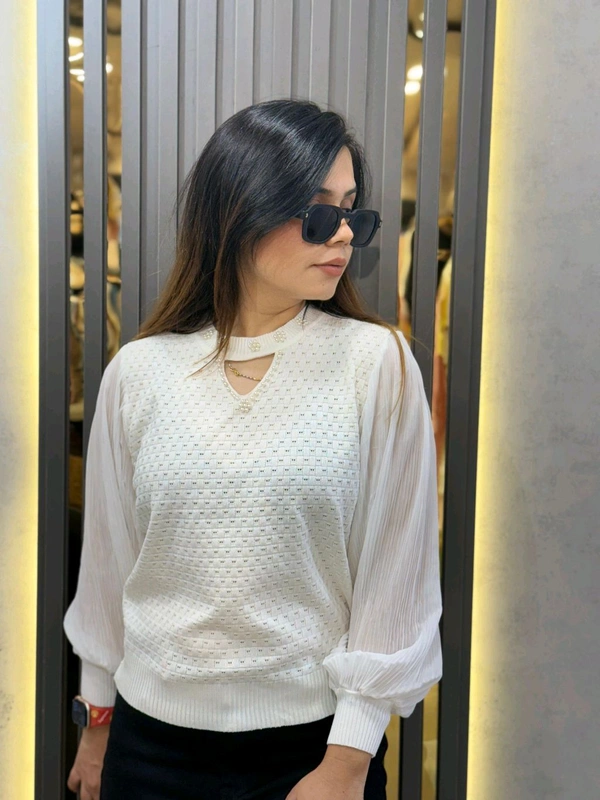 SKU 2295 Beautiful Knitted Top - Free Size M To XXL, White