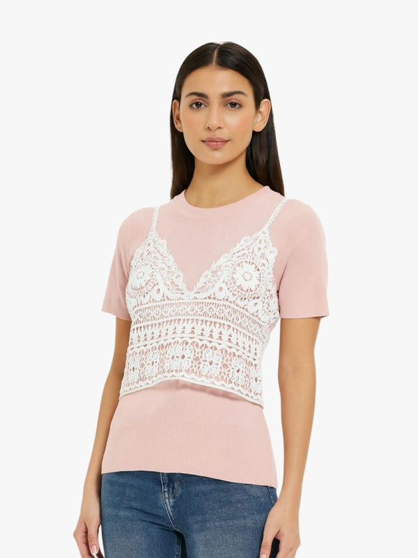 SKU 2298 Beautiful Knitted Top - Free Size M To XXL, Pink