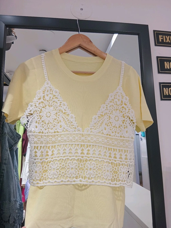 SKU 2298 Beautiful Knitted Top - Free Size M To XXL, Lemon