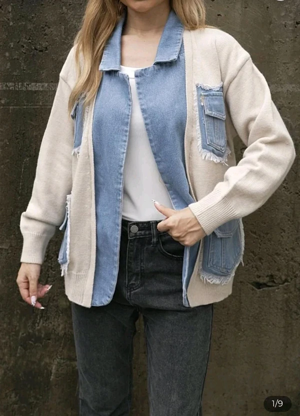 Beautiful Wollen Jacket With Denim