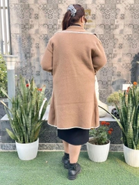 SKU 1345 Beautiful Woollen Long Embroidery Coat - Beige, Free Size M TO XXXL