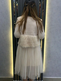 SKU 1470 Beautiful Korean Dress With Fur Jacket - Beige, Free Size M TO XXL