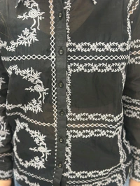 SKU 1503 Elegant  Embroidered Shirt – Classic Charm with Modern Detailing - Black, M L