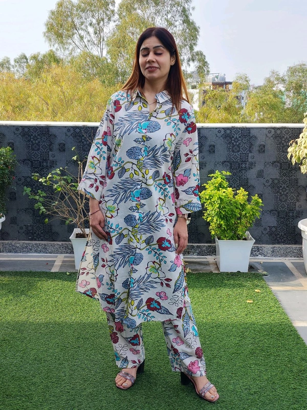 SKU 1612 Beautiful Pathan Printed Cordset - Off White, Free Size M TO XL