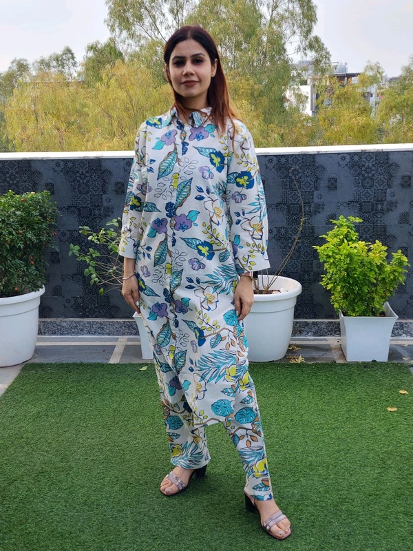 SKU 1612 Beautiful Pathan Printed Cordset - Off White, Free Size M TO XL
